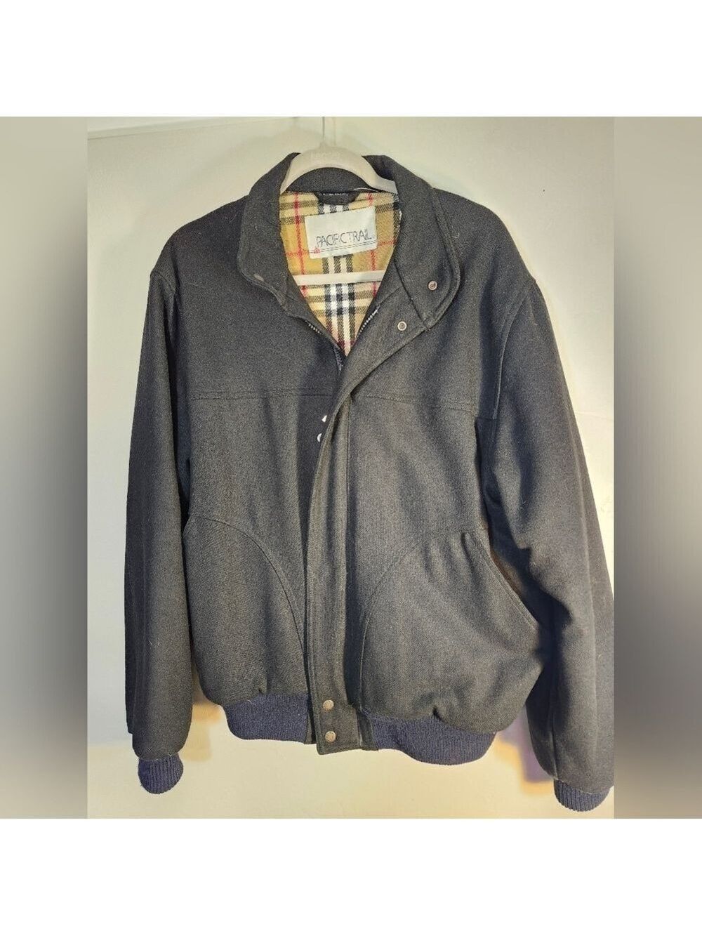 Pacific Trail VTG Wool Men's Dark Gray Bomber Jacket Sz L
